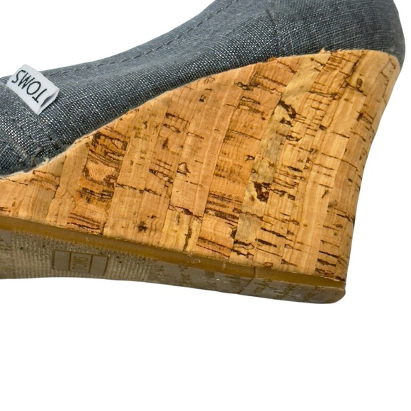 Toms Blue and Tan Cork Peep Toe Wedge Espadrilles - Picture 11 of 12